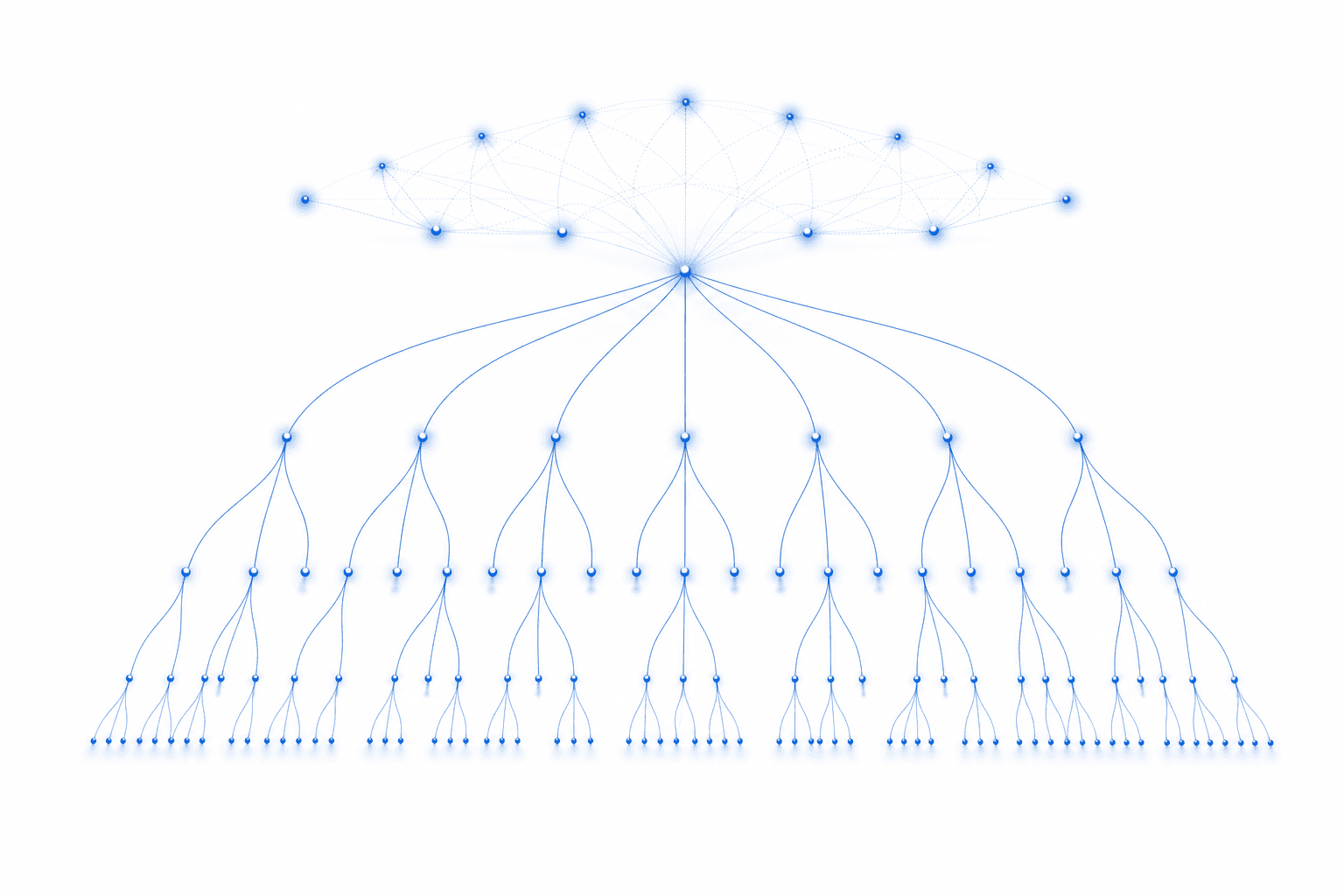 Abstract branching structure representing DNS hierarchy and root-zone layers.